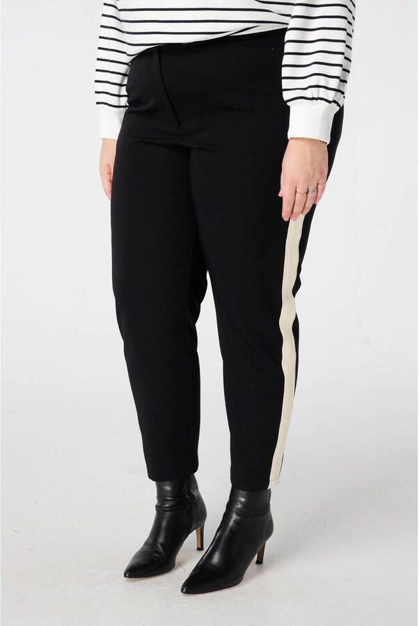 MS Mode slim regular waist gestreepte casual broek zwart