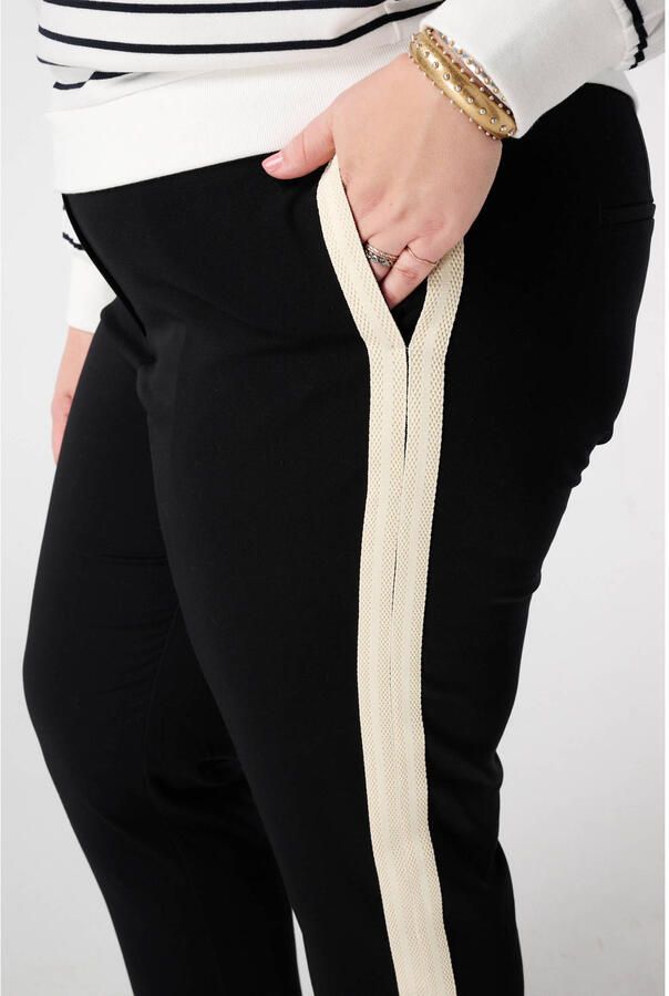 MS Mode slim regular waist gestreepte casual broek zwart - Foto 2