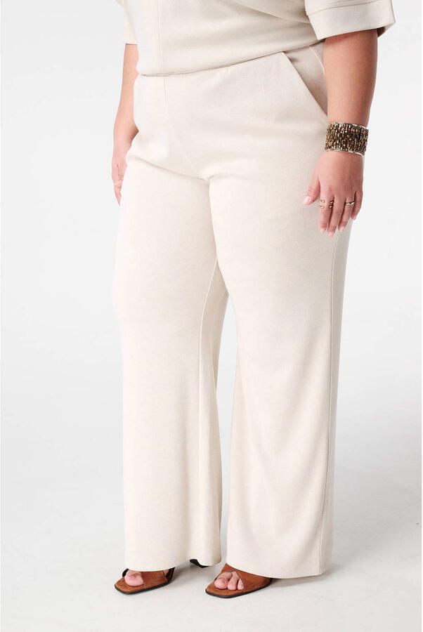 MS Mode straight high waist casual broek ecru met glitter
