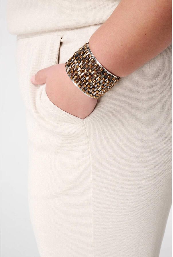 MS Mode straight high waist casual broek ecru met glitter - Foto 2