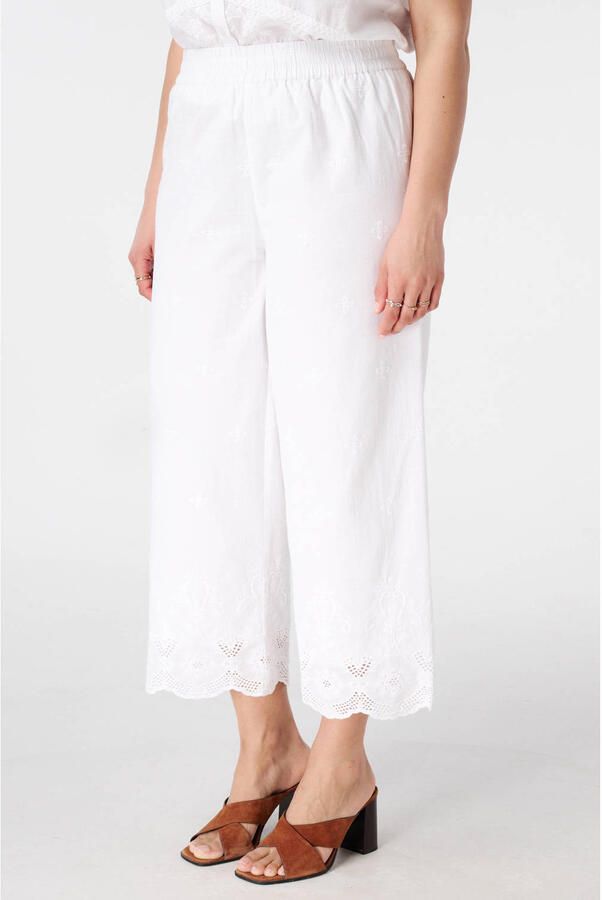 MS Mode straight leg broek met borduursels Plus Size wit