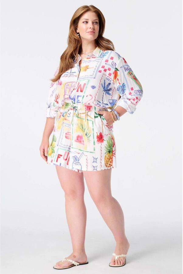 MS Mode straight leg casual short Plus Size met print meerkleurig