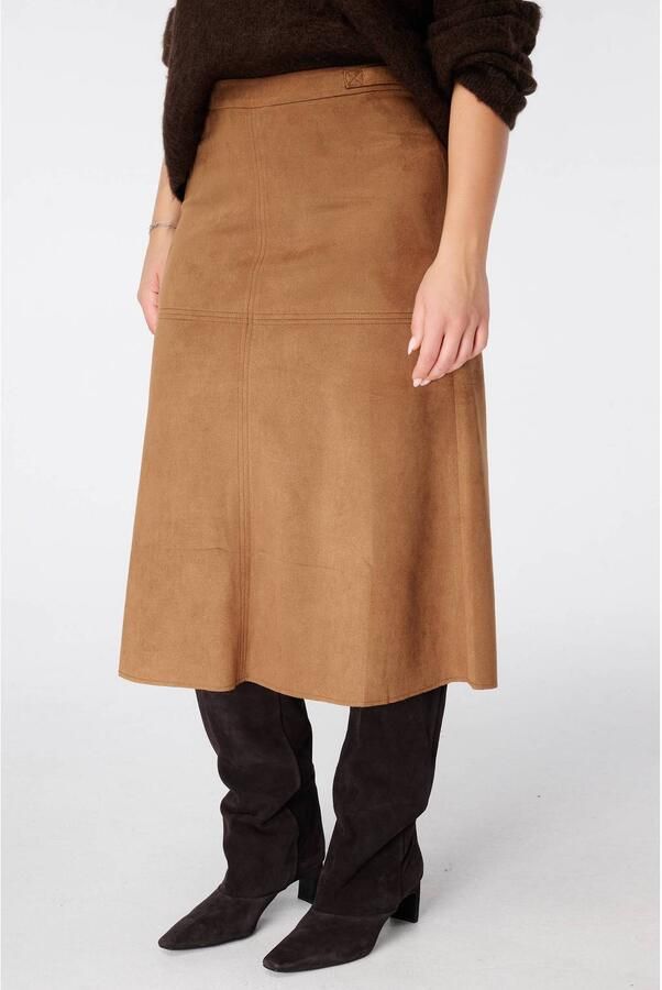 MS Mode suèdelook A-lijn midi rok camel