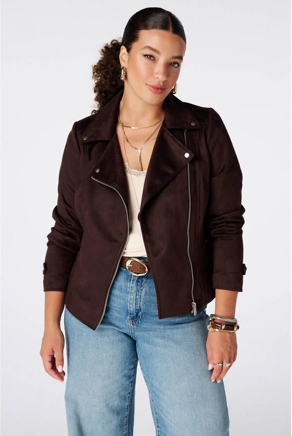 MS Mode suèdelook bikerjack Plus Size bruin