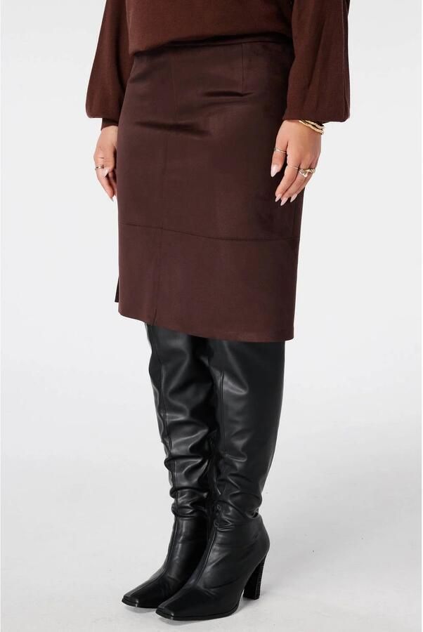 MS Mode suèdelook korte rok met split bruin