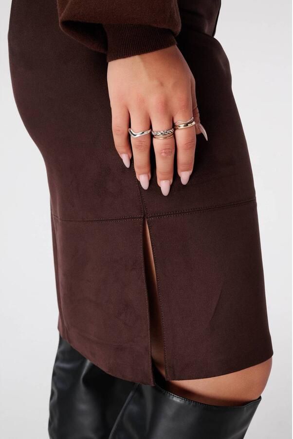 MS Mode suèdelook korte rok met split bruin - Foto 3