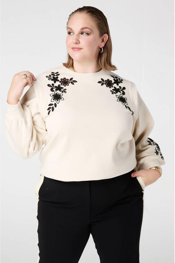 MS Mode sweater ecru broderie