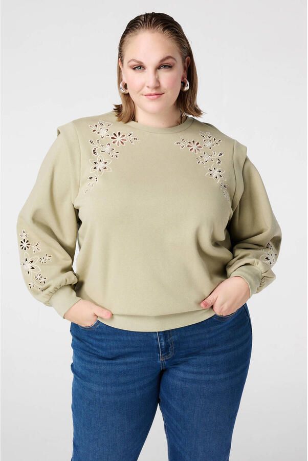 MS Mode sweater lichtgroen broderie