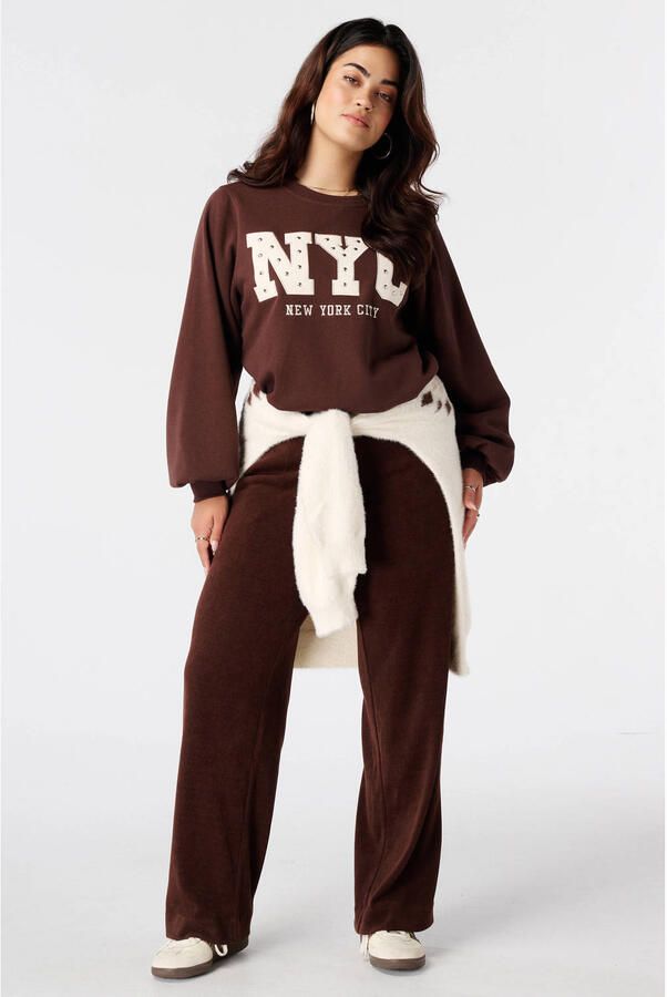 MS Mode sweater met borduursels bruin ecru