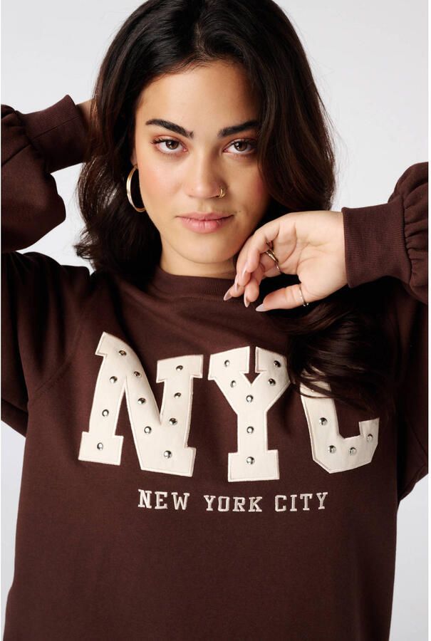 MS Mode sweater met borduursels bruin ecru - Foto 2