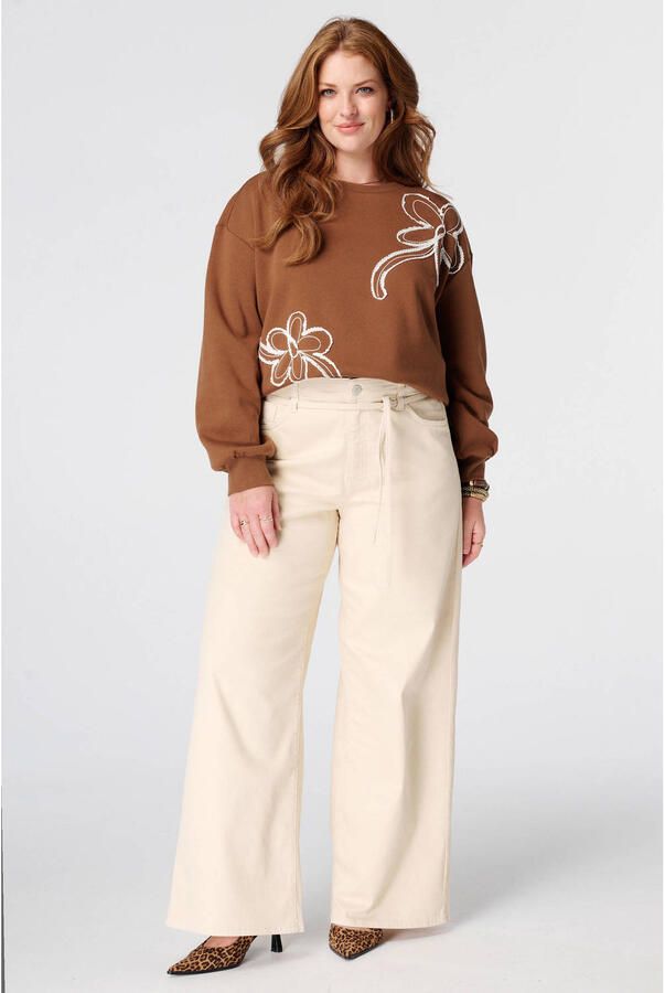 MS Mode sweater met borduursels Plus Size camel