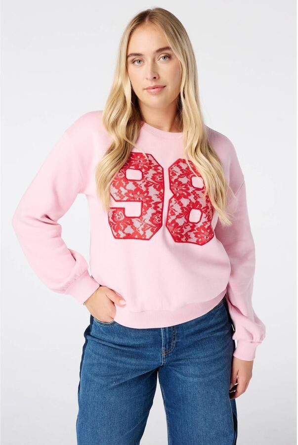 MS Mode sweater met tekst lichtroze