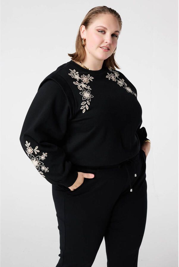 MS Mode sweater zwart broderie