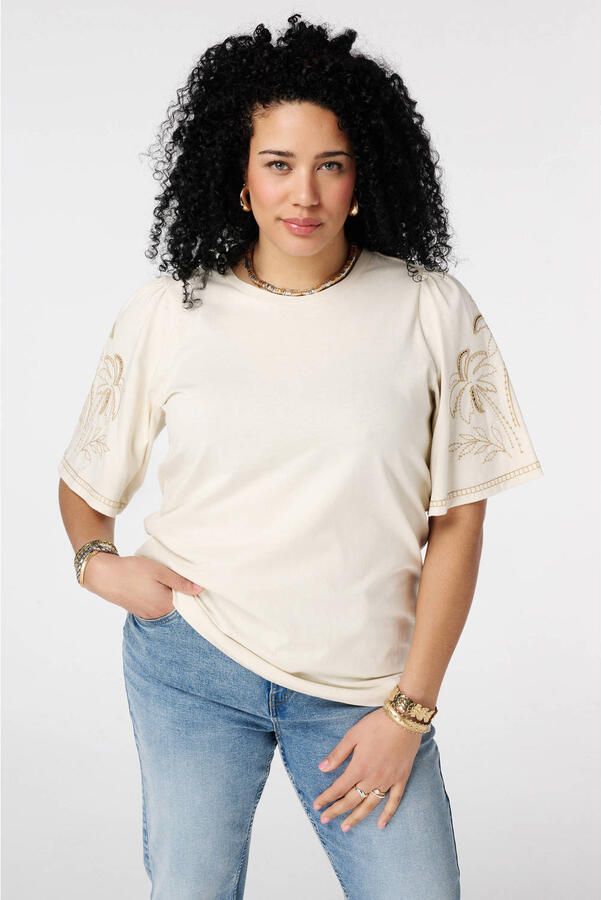 MS Mode T-shirt broderie beige
