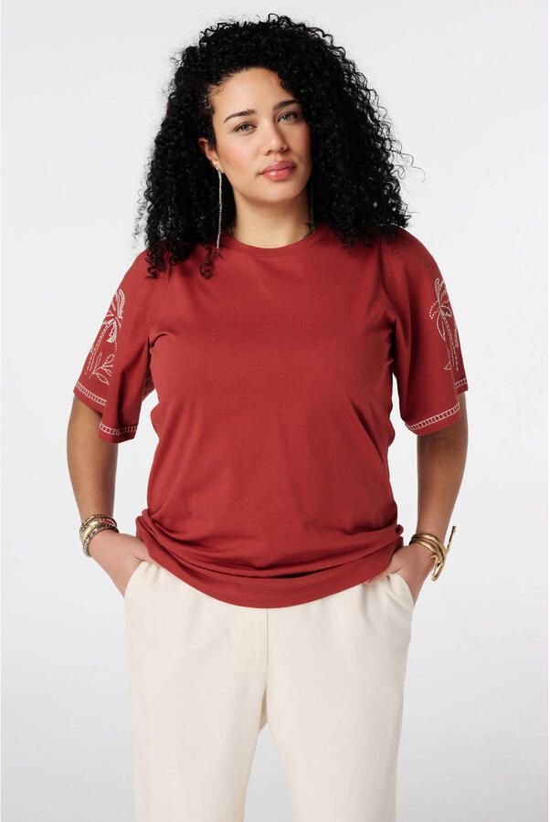 MS Mode T-shirt broderie rood