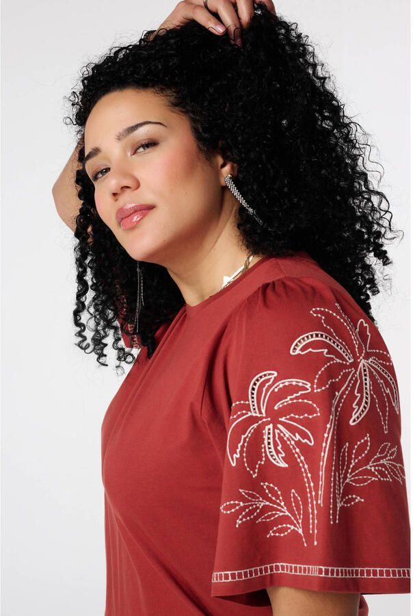 MS Mode T-shirt broderie rood - Foto 2