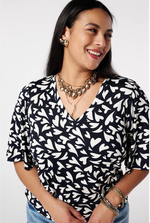 MS Mode T-shirt met hartjes donkerblauw