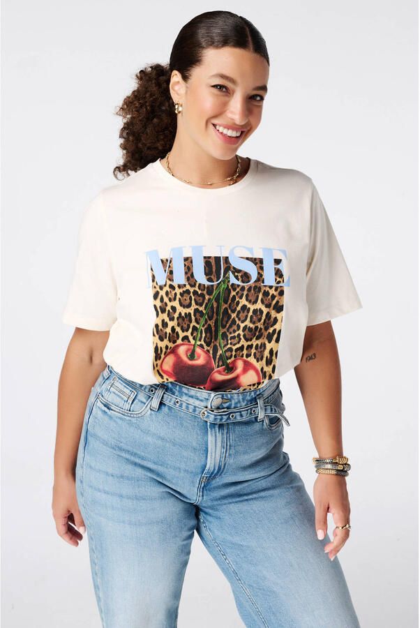 MS Mode T-shirt met print Plus Size ecru