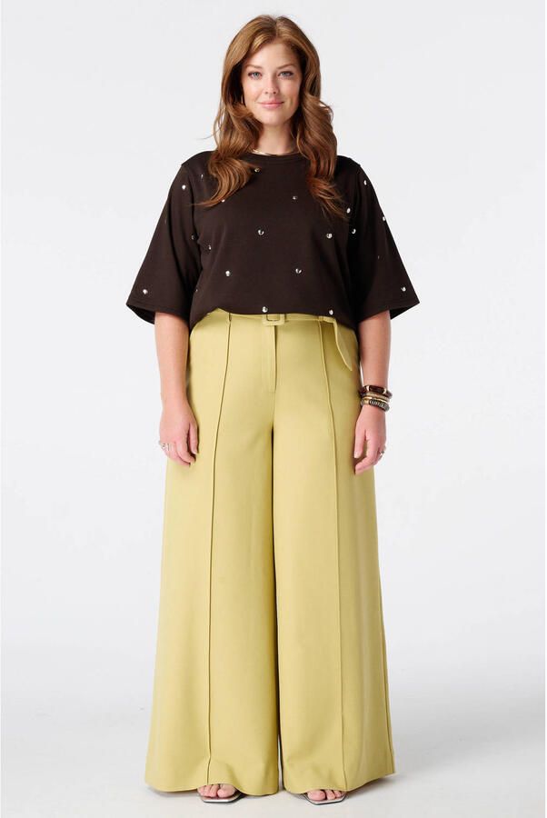 MS Mode T-shirt met studs Plus Size bruin