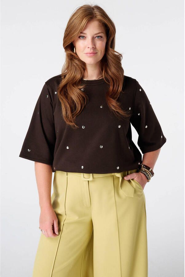 MS Mode T-shirt met studs Plus Size bruin - Foto 3