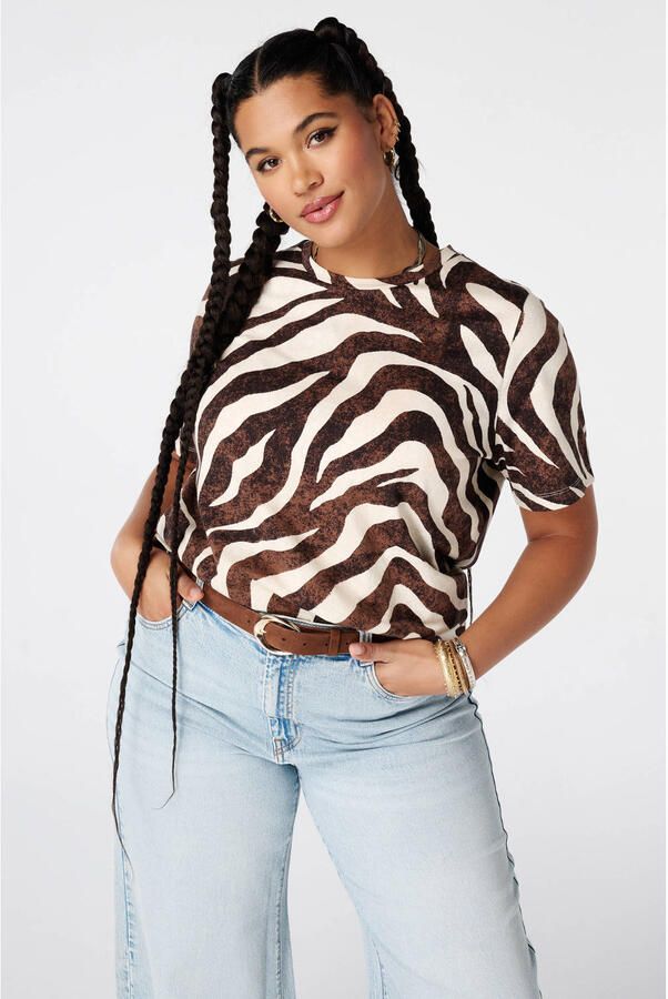 MS Mode T-shirt met zebraprint Plus Size bruin