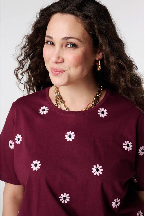 MS Mode T-shirt Plus Size met borduursels donkerrood