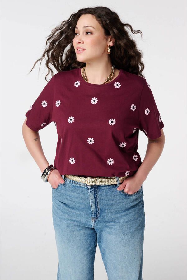 MS Mode T-shirt Plus Size met borduursels donkerrood - Foto 3