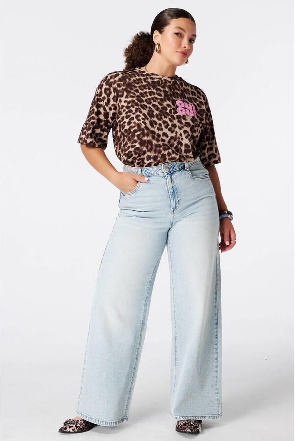 MS Mode T-shirt Plus Size met panterprint bruin