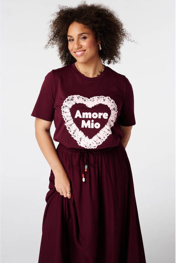 MS Mode T-shirt Plus Size met print donkerrood
