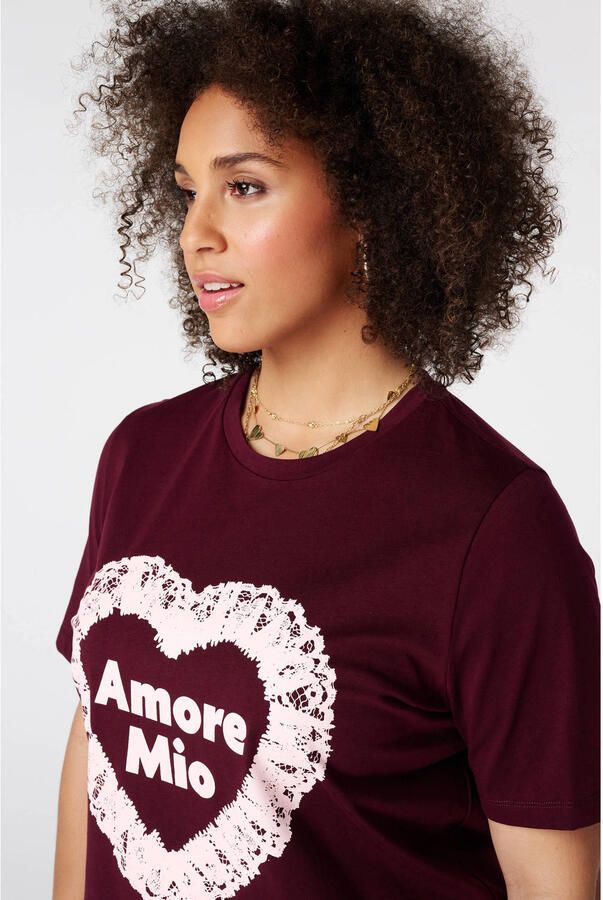 MS Mode T-shirt Plus Size met print donkerrood - Foto 3