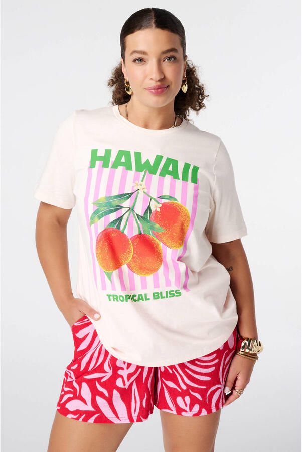 MS Mode T-shirt Plus Size met print ecru