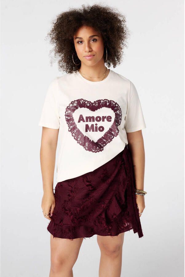 MS Mode T-shirt Plus Size met print ecru