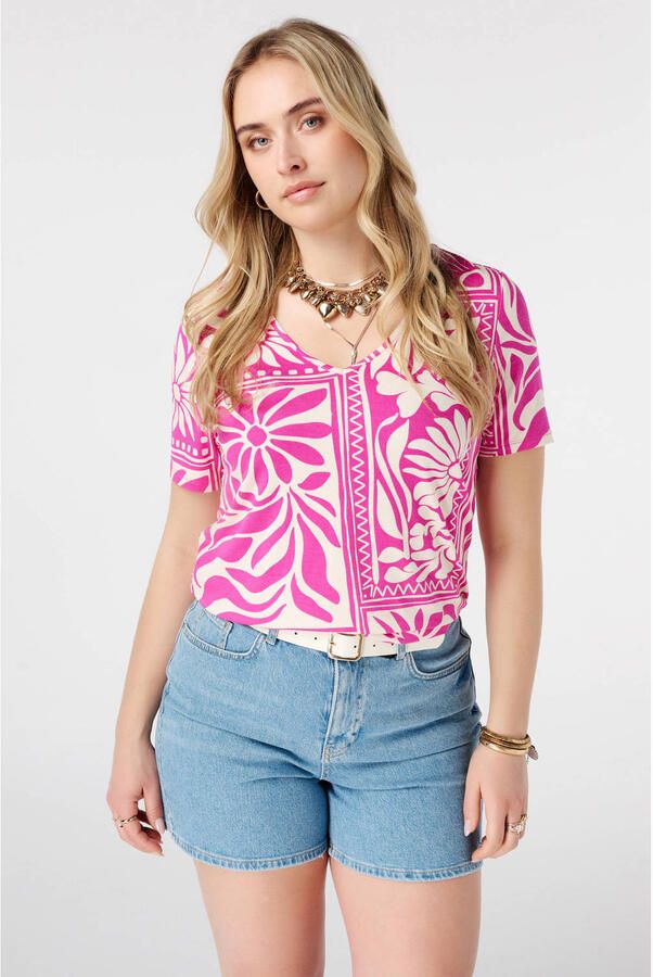 MS Mode T-shirt Plus Size met print roze