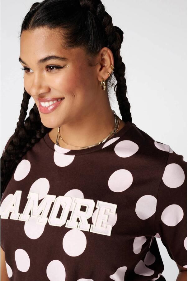MS Mode T-shirt Plus Size met stippen bruin - Foto 2