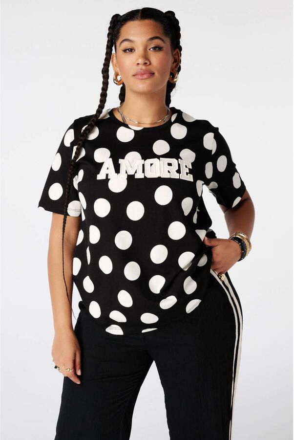 MS Mode T-shirt Plus Size met stippen zwart