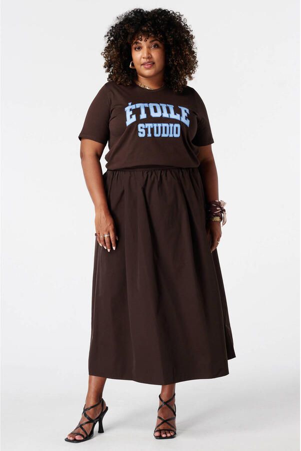 MS Mode T-shirt Plus Size met tekst bruin