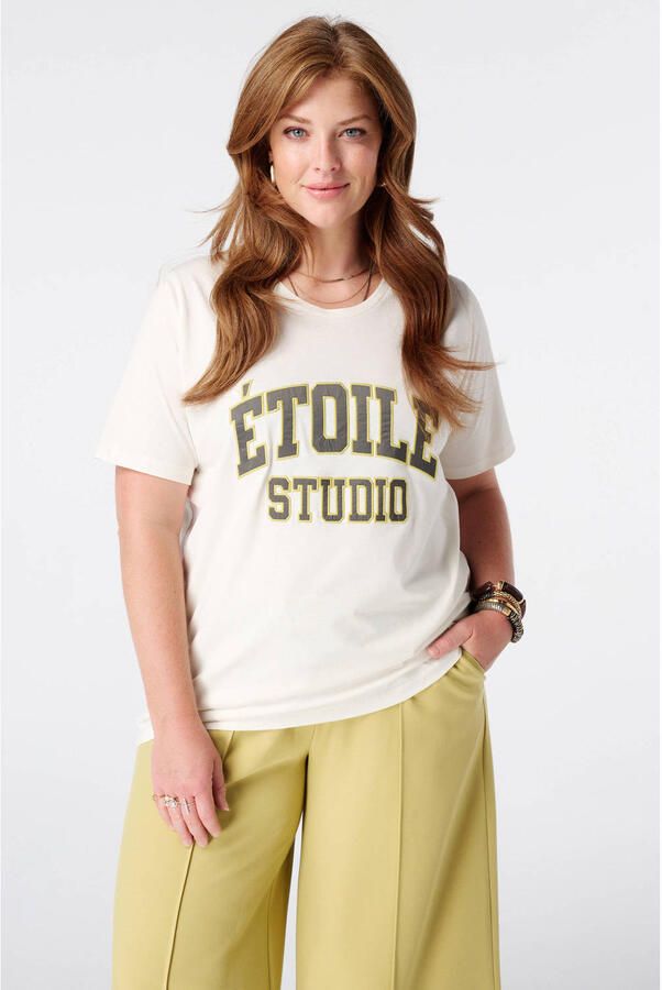 MS Mode T-shirt Plus Size met tekst ecru
