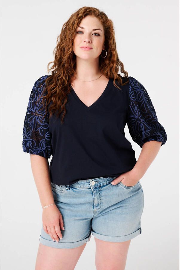 MS Mode top donkerblauw broderie