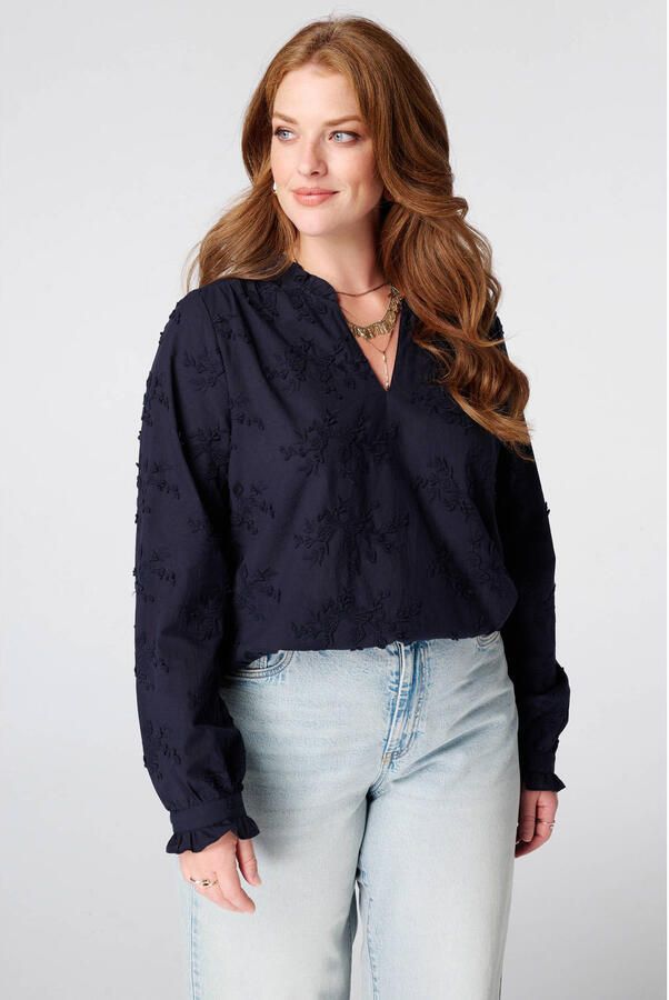MS Mode top met borduursels Plus Size donkerblauw