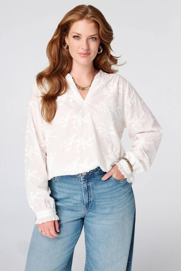 MS Mode top met borduursels Plus Size ecru