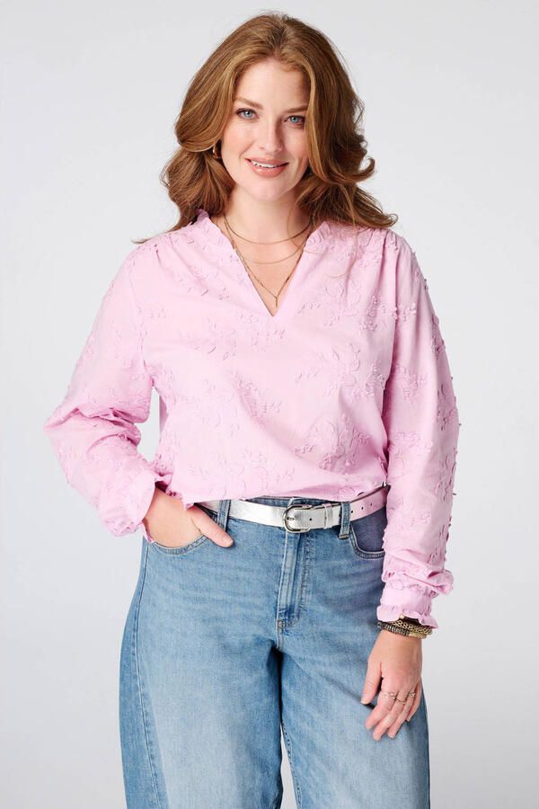 MS Mode top met borduursels Plus Size roze