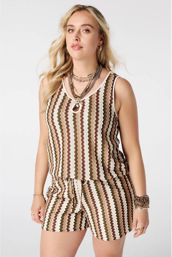 MS Mode top met cut-out en print Plus Size kaki