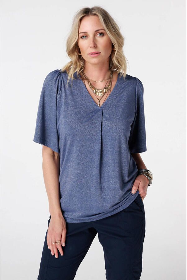 MS Mode top met lurex blauw