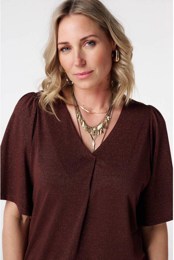 MS Mode top met lurex donkerrood