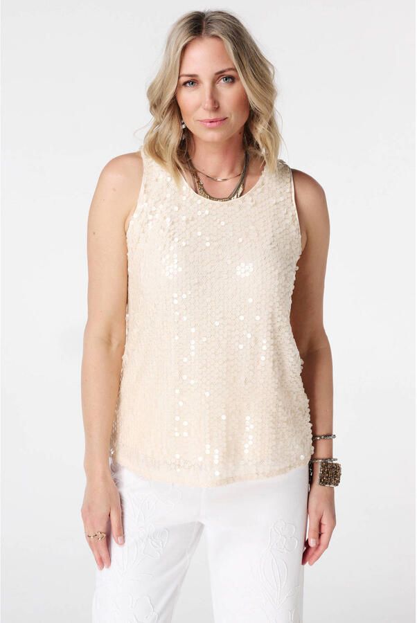 MS Mode top met pailletten beige