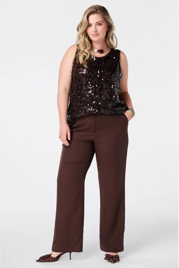 MS Mode top met pailletten donkerbruin
