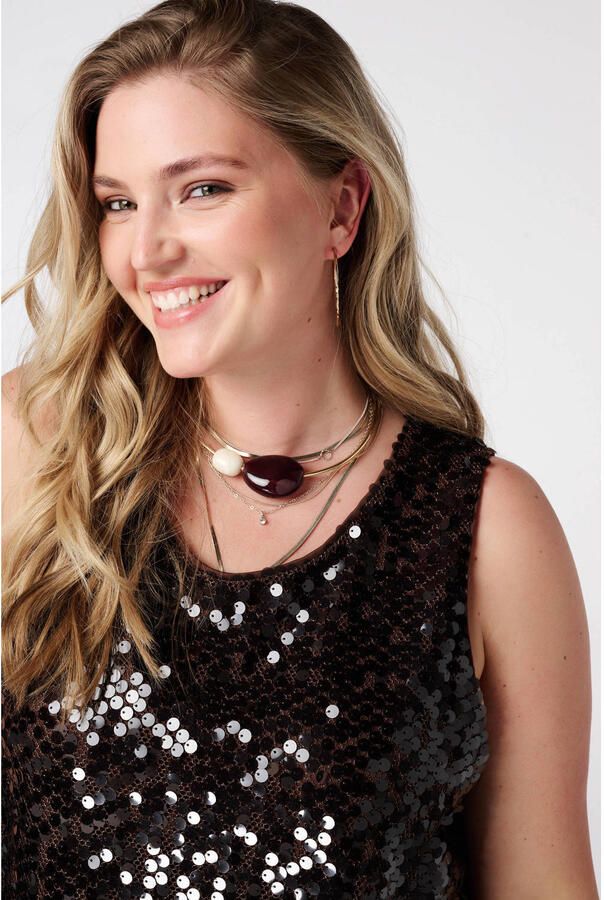 MS Mode top met pailletten donkerbruin - Foto 3