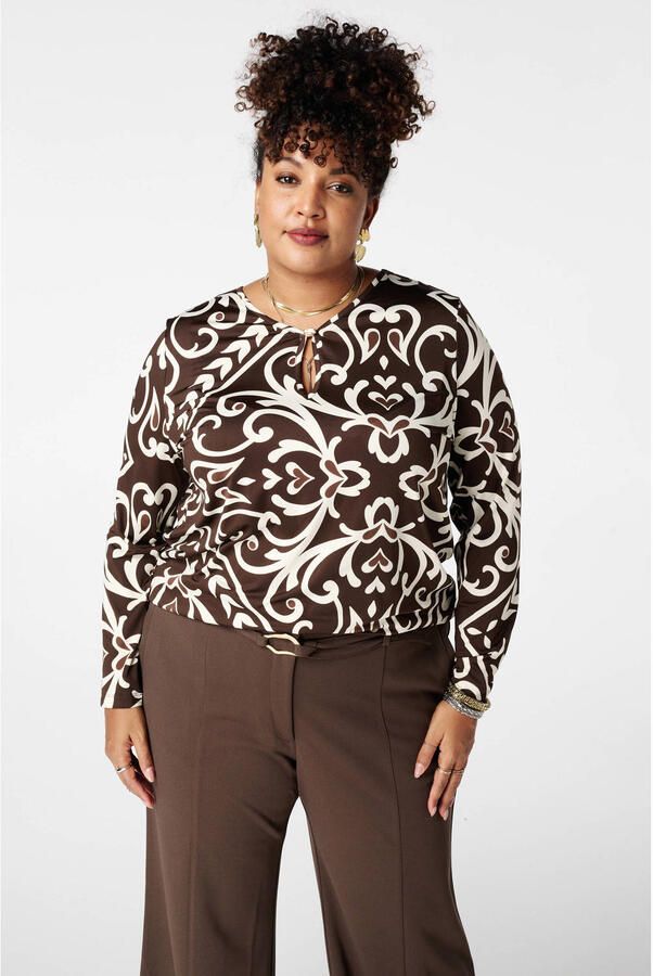MS Mode top met paisley print donkerbruin