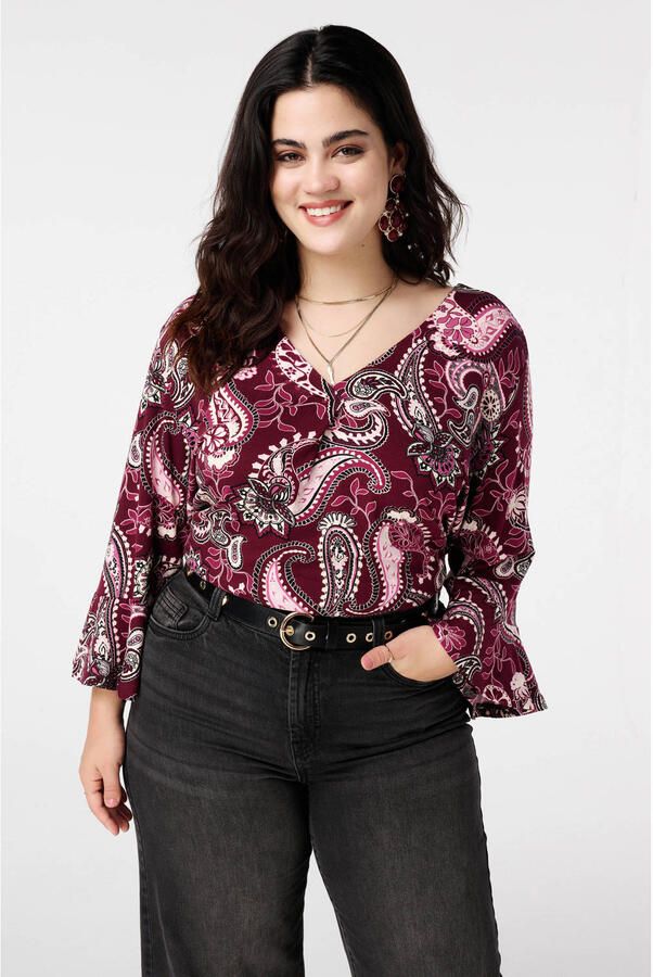 MS Mode top met paisley print donkerrood