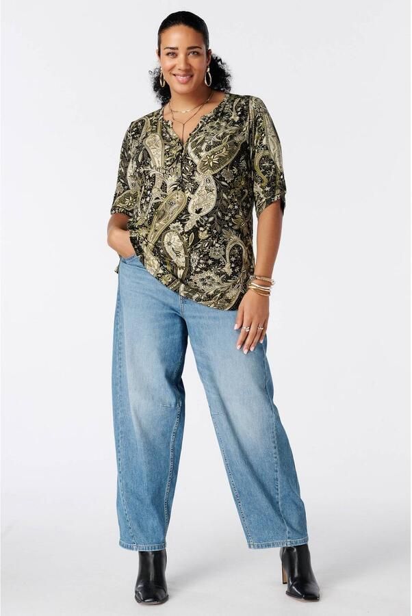 MS Mode top met print kaki zwart